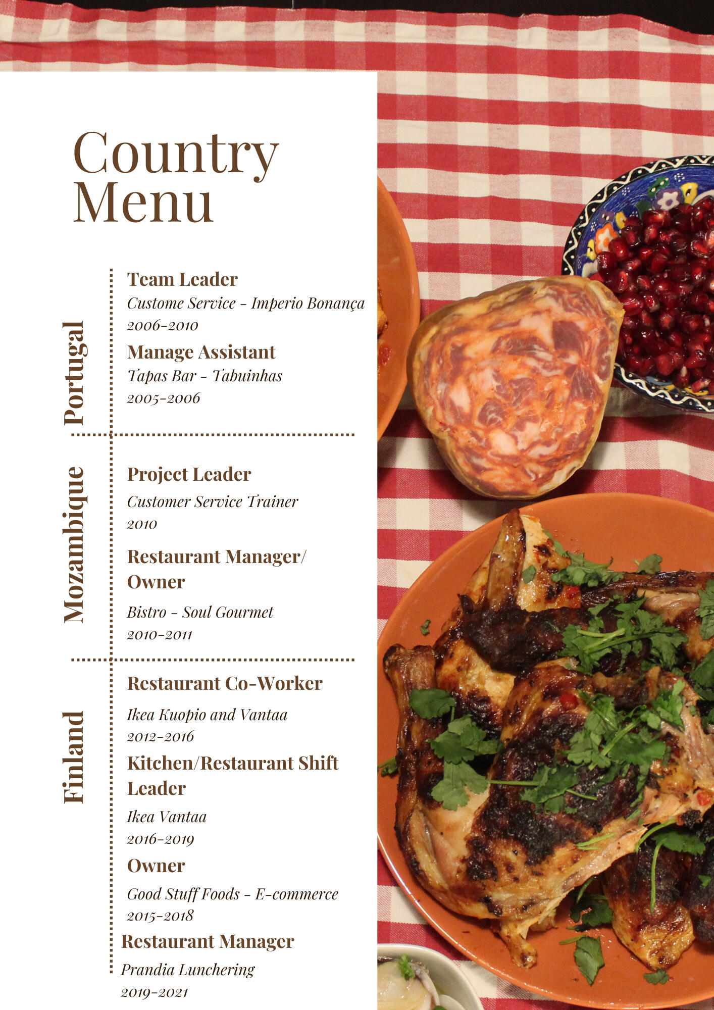 Menu of my experience